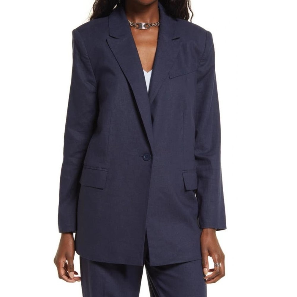Open Edit Oversized Linen Blend Blazer